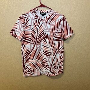 Express Men's White and Red Leaf Print Tee
